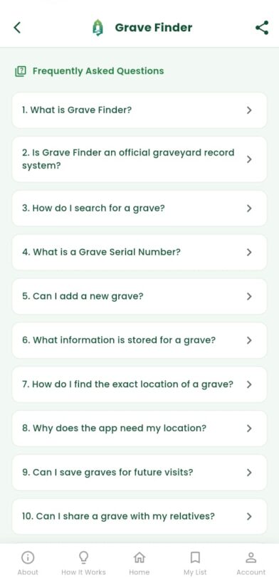 FAQ screen