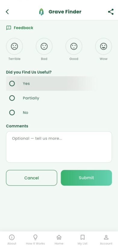 Feedback screen