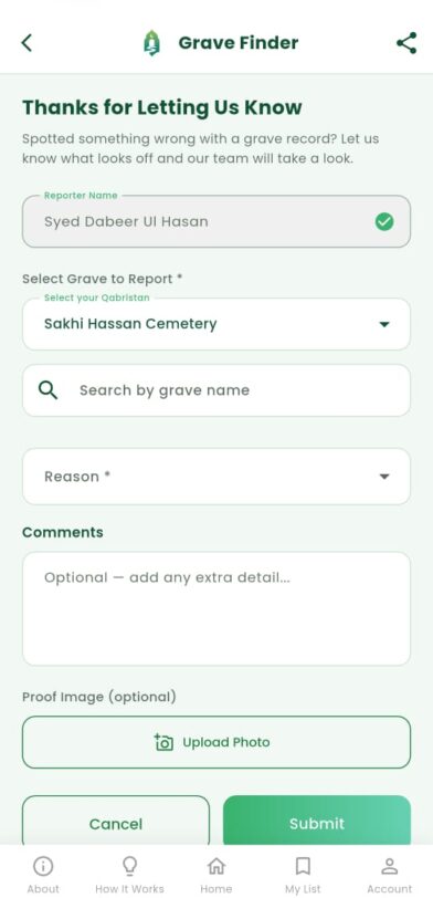 Report screen